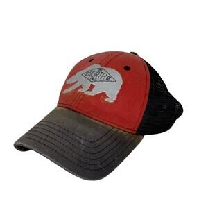 North Face Trucker Hat Bear Graphic Red Black Mesh Adjustable Cap